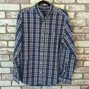 Gap Factory Slim Fit Blue and White Plaid Button Down